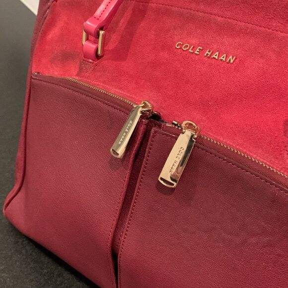 Cole Haan Reddington Leather & Suede Colorblock Tote – Red Hot Pink - Picture 7 of 13